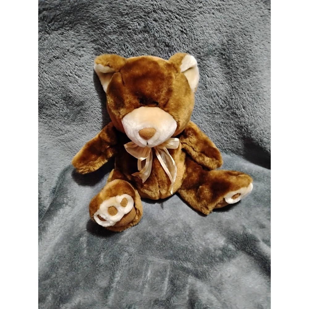 Dan Dee Teddy Bear Stuffed Animal Brown‎ Tan White Bow 11"